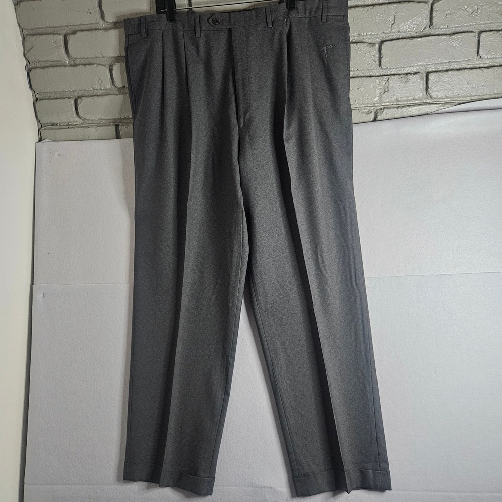 Lauren Ralph Lauren Mens Gray Pleated Dress Pants Total Comfort Cuffed 41x30
